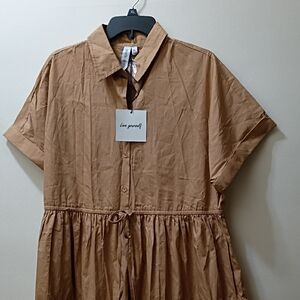 Grace & Karma Tan Short Sleeve Button-Up Dress